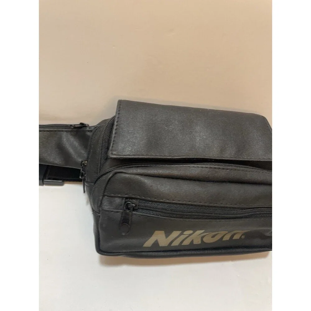 Nikon Camera Fanny Waist Pack Bag Black Nylon Vintage Crossbody Bag Leather NEW